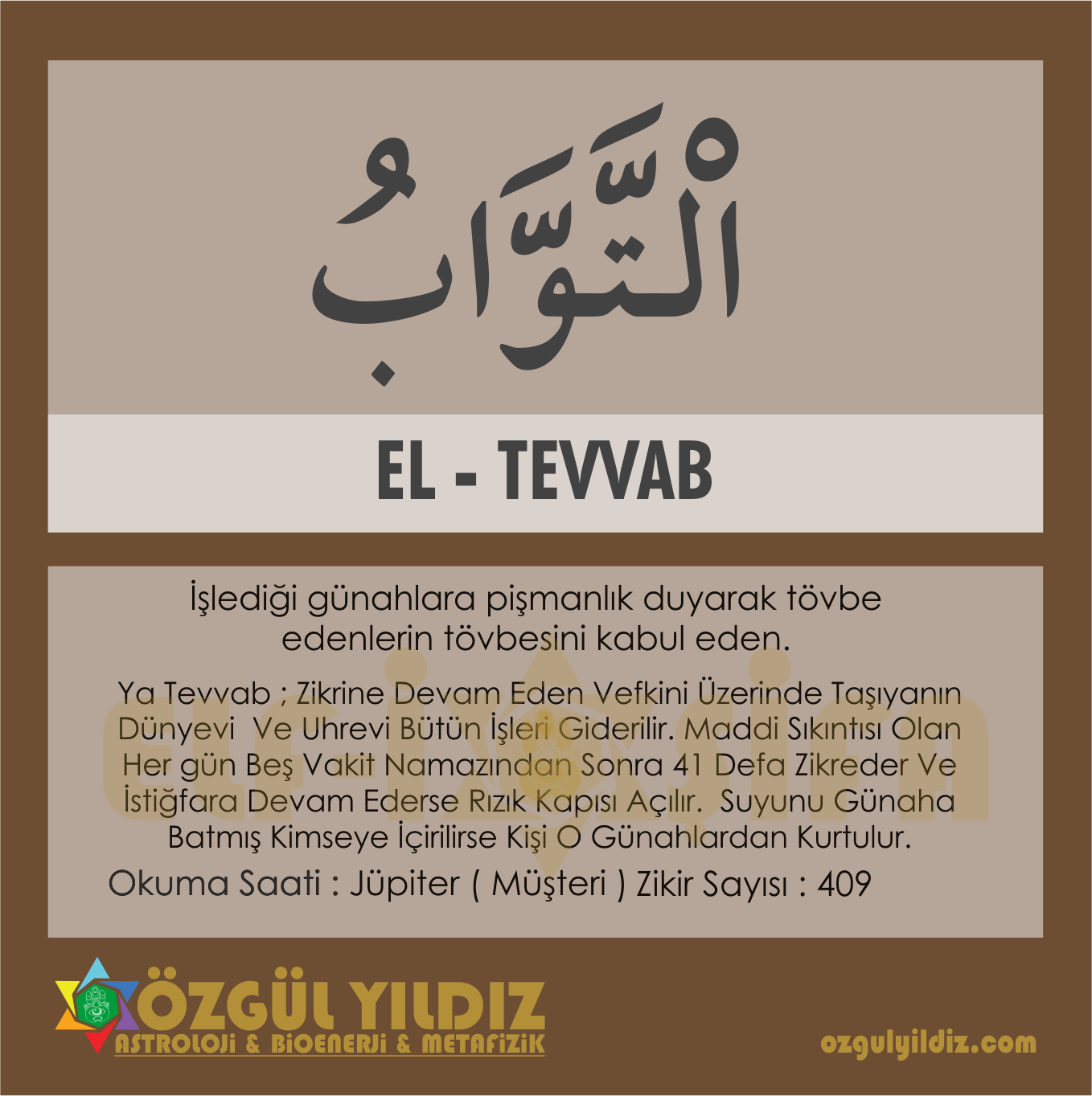 Et Tevvab Esma Havası Özgül YILDIZ ASTROLOJİ BİOENERJİ METAFİZİK